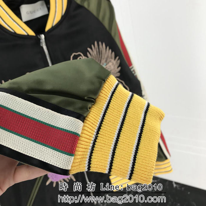 GUCCI古馳 2018秋冬 雙龍會刺繡 黑色絲綢 夾克 男女同款 ydi1351